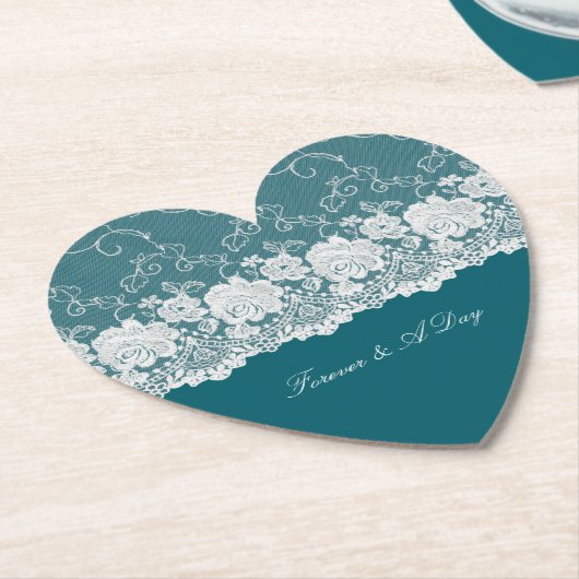 Blauwgroen Blauw Wit Bloemen Lace Wedding Kartonnen Onderzetters (Gekanteld)