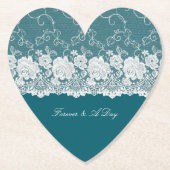 Blauwgroen Blauw Wit Bloemen Lace Wedding Kartonnen Onderzetters (Voorkant)