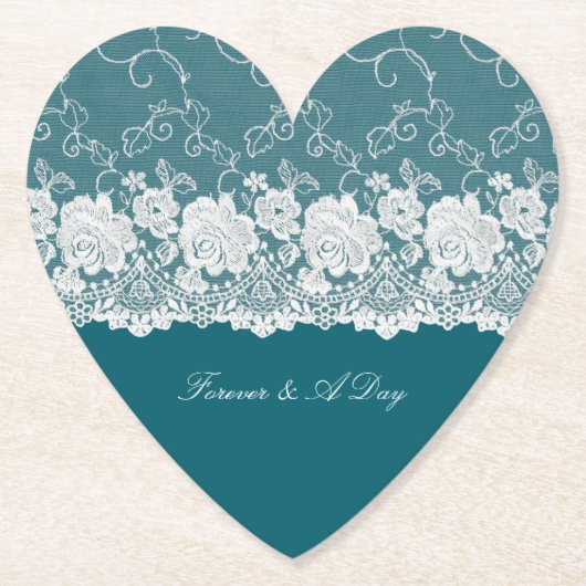 Blauwgroen Blauw Wit Bloemen Lace Wedding Kartonnen Onderzetters (Voorkant)