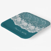 Blauwgroen Blauw Wit Bloemen Lace Wedding Papieren Bordje (Gebogen)