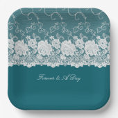 Blauwgroen Blauw Wit Bloemen Lace Wedding Papieren Bordje (Voorkant)