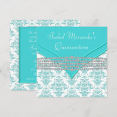 Blauwgroen Blauw Wit Damask Diamond Quinceanera Kaart (Voorkant / Achterkant)