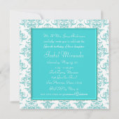 Blauwgroen Blauw Wit Damask Diamond Quinceanera Kaart (Achterkant)