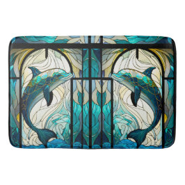 Blauwgroen Blauw Wit Dolfijn Look van Glas in lood Badmat