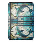 Blauwgroen Blauw Wit Dolfijn Look van Glas in lood Badmat (Voorkant Verticaal)