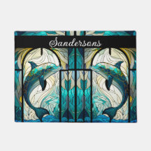 Blauwgroen Blauw Wit Dolfijn Look van Glas in lood