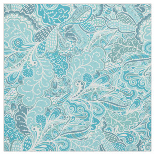 Blauwgroen Blauw Wit Elegant Paisley Patroon Stof