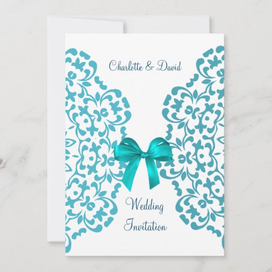 Blauwgroen Blauw Wit Elegante Classy Lace Wedding Kaart (Voorkant)