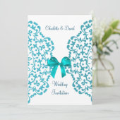 Blauwgroen Blauw Wit Elegante Classy Lace Wedding Kaart (Staand voorkant)