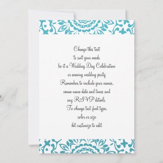 Blauwgroen Blauw Wit Elegante Classy Lace Wedding Kaart (Achterkant)