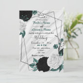 blauwgroen blauw wit en zwart bloemmondig geometri kaart (Staand voorkant)