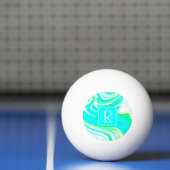 Blauwgroen Blauw Wit Geel Golven Abstract Monogram Pingpongbal (Net)