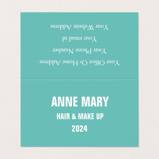 Blauwgroen Blauw Wit Haar Salon Make-up Modern 202 Visitekaartje (Buitenkant ongevouwen)