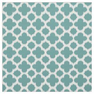 Blauwgroen blauw wit Ikat Quatrefoil patroon Stof