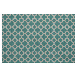 Blauwgroen blauw wit Ikat Quatrefoil patroon Stof