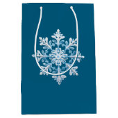 Blauwgroen Blauw Wit Kerst Sneeuwvlok Medium Cadeauzakje (Voorkant)