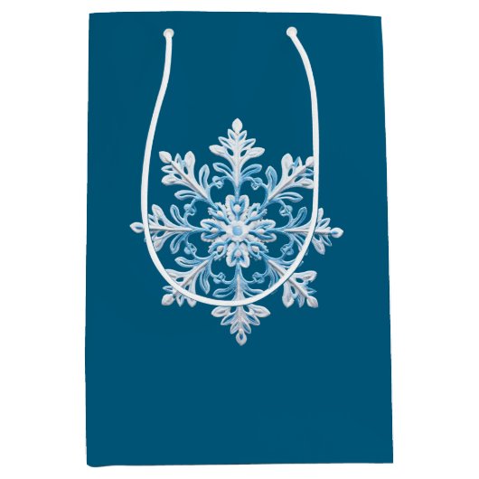Blauwgroen Blauw Wit Kerst Sneeuwvlok Medium Cadeauzakje (Voorkant)
