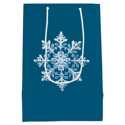 Blauwgroen Blauw Wit Kerst Sneeuwvlok Medium Cadeauzakje (Achterkant)