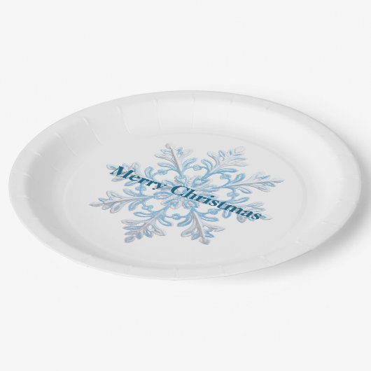 Blauwgroen Blauw Wit Kerst Sneeuwvlok Papieren Bordje (Gekanteld)