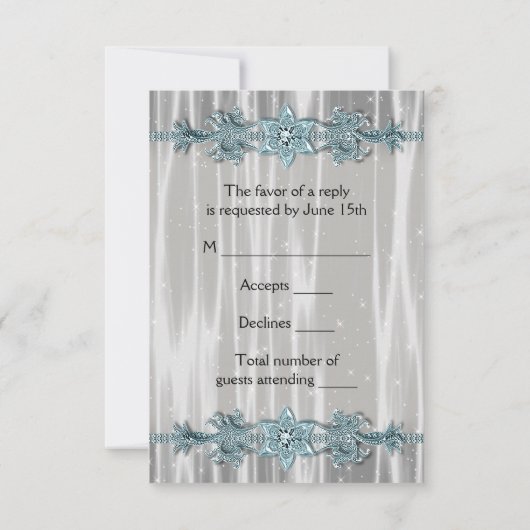 Blauwgroen Blauw Wit Masquerade Party RSVP (Achterkant)