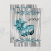 Blauwgroen Blauw Wit Masquerade Party RSVP (Voorkant / Achterkant)