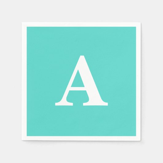 Blauwgroen blauw wit monogram Initiaal Aangepaste  Servet (Voorkant)