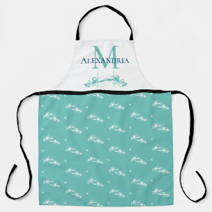 Blauwgroen blauw wit monogram Naam Lobster Patroon Schort