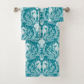 Blauwgroen blauw wit patroon van de kustzone Damas Bad Handdoek (Insitu)