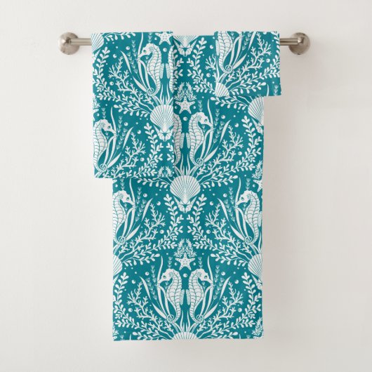 Blauwgroen blauw wit patroon van de kustzone Damas Bad Handdoek (Insitu)