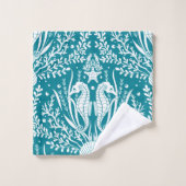 Blauwgroen blauw wit patroon van de kustzone Damas Bad Handdoek (Wasdoekje)