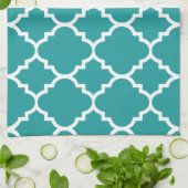 Blauwgroen blauw wit Quatrefoil Marokkaans patroon Theedoek (Gevouwen)