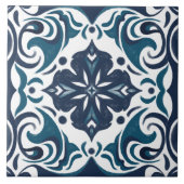 Blauwgroen Blauw Wit Rustiek Azulejo Mediterraan Tegeltje (Voorkant)