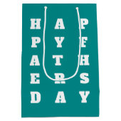 Blauwgroen Blauw Wit Typografie Happy Fathers Day Medium Cadeauzakje (Achterkant)