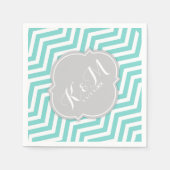 Blauwgroen blauw-witte Chevron met Monogram Servet (Voorkant)