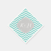 Blauwgroen blauw-witte Chevron met Monogram Servet (Hoek)