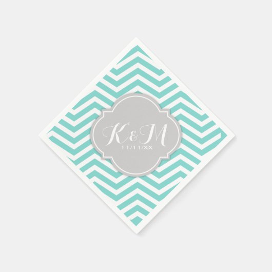 Blauwgroen blauw-witte Chevron met Monogram Servet (Hoek)