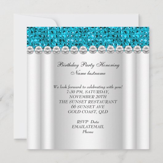 Blauwgroen blauw-witte feestdag Glitter Diamond Kaart (Achterkant)