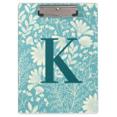Blauwgroen blauw-witte  Floral-Patroonmonogram Klembord (Voorkant)