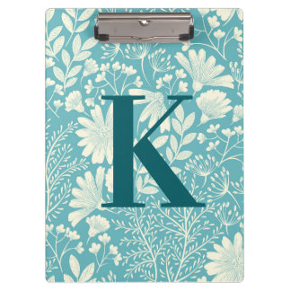 Blauwgroen blauw-witte  Floral-Patroonmonogram Klembord