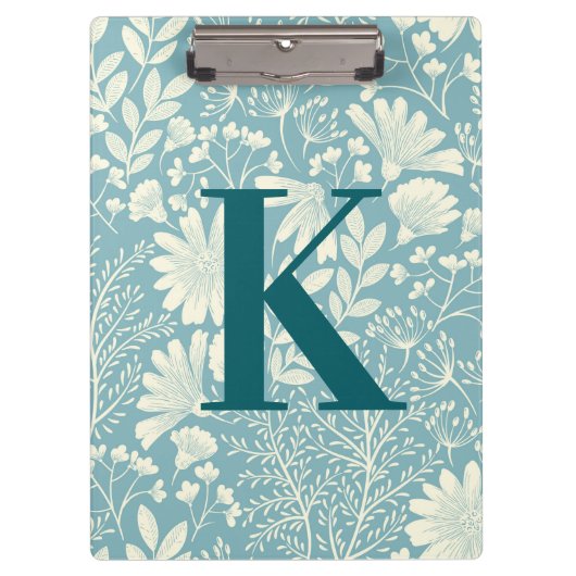 Blauwgroen blauw-witte Floral-Patroonmonogram Klembord (Voorkant)