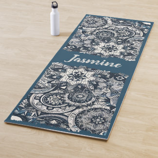 Blauwgroen blauw-witte mandala's yogamat