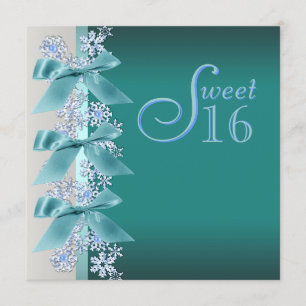 Blauwgroen Blauw Witte Snowflake Sweet Sixteen Bir Kaart