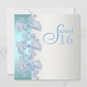 Blauwgroen Blauw Witte Snowflake Sweet Sixteen Bir Kaart