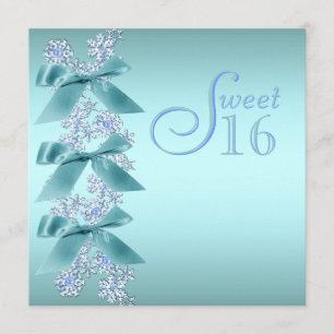 Blauwgroen Blauw Witte Snowflake Sweet Sixteen Bir Kaart