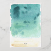 Blauwgroen Blauw Zand Waterverf Bruiloft Folie Uit Folie Uitnodiging (Achterkant)