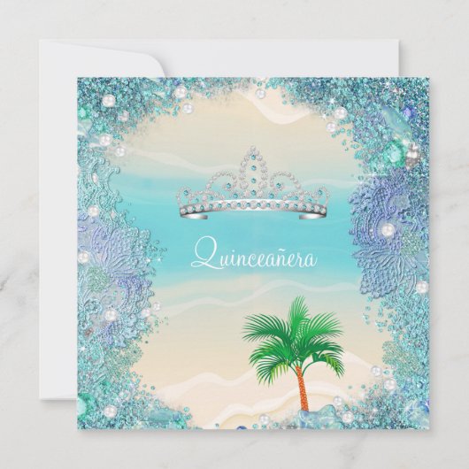 Blauwgroen blauw zand zeestrand 2 Quinceanera Kaart (Achterkant)