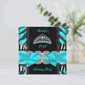 Blauwgroen Blauw Zebra Black White Tiara Birthday  Kaart (Staand voorkant)