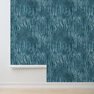 Blauwgroen Blauw Zebra Glitter Behang