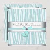 Blauwgroen Blauw Zebra Kruis Eerste Communie Kaart (Voorkant / Achterkant)