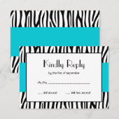 Blauwgroen Blauw Zebra Modern RSVP Kaartje (Voorkant / Achterkant)